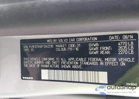 2015 Volvo S60 T5 Premier z USA, uszkodzony, nr VIN YV1612TK6F1342310